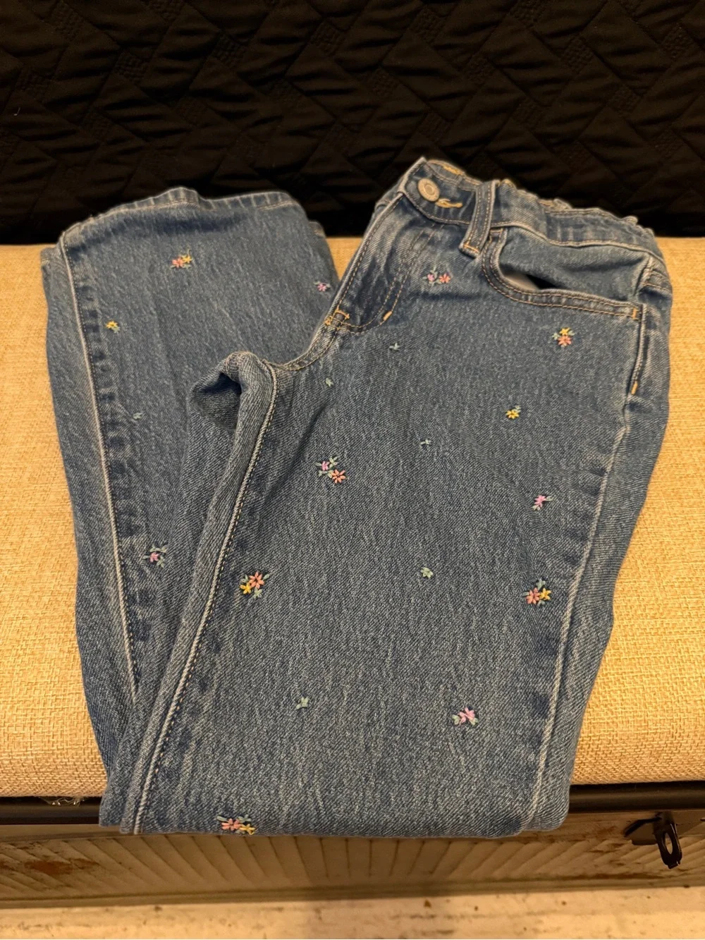 Old Navy Blue Denim Jeans with Multicolor Floral Embroidery - Kids